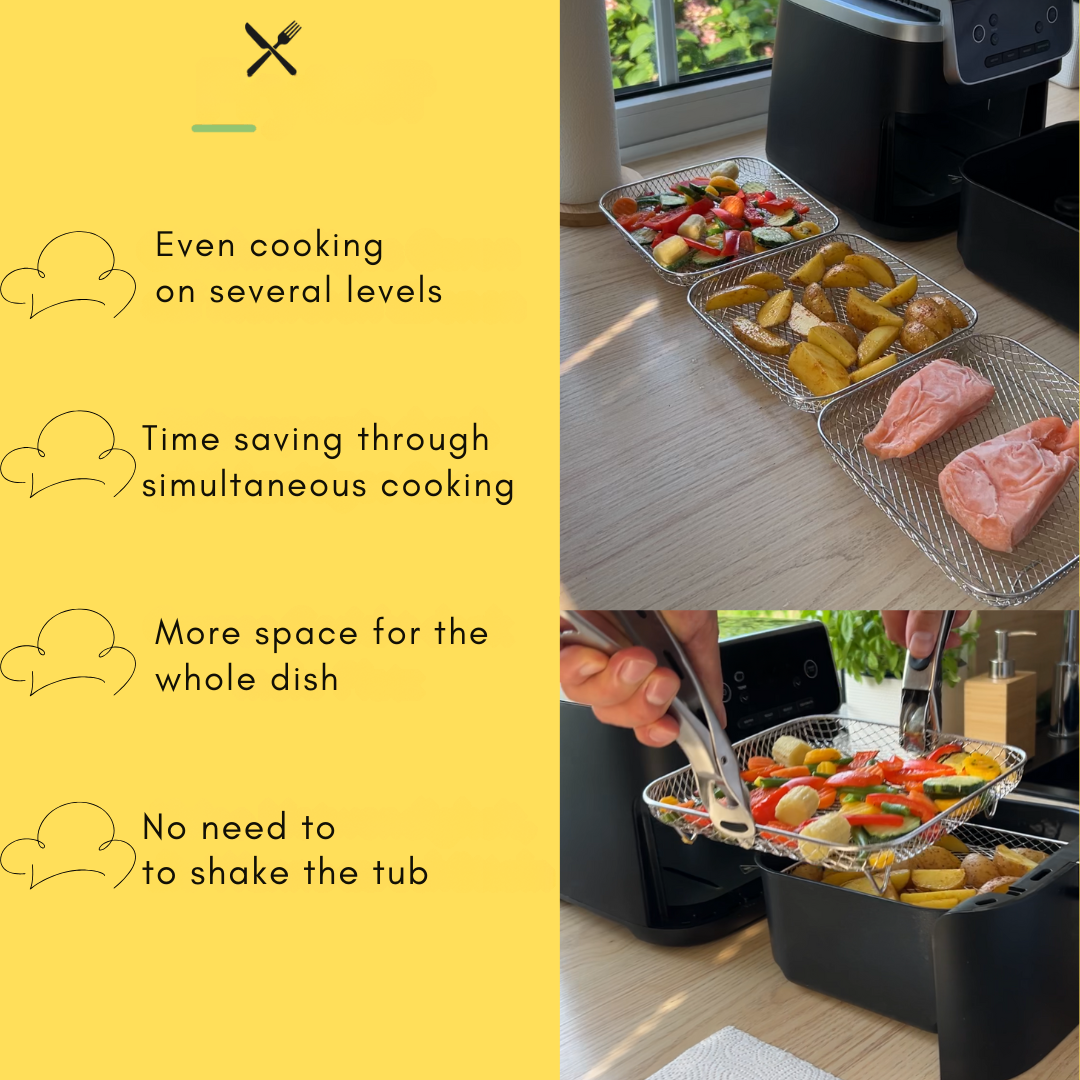 Stapelsgewijze manden voor gelijkmatige luchtverdeling tijdens het koken (x3)