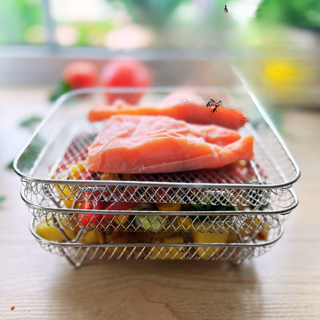 Stapelsgewijze manden voor gelijkmatige luchtverdeling tijdens het koken (x3)