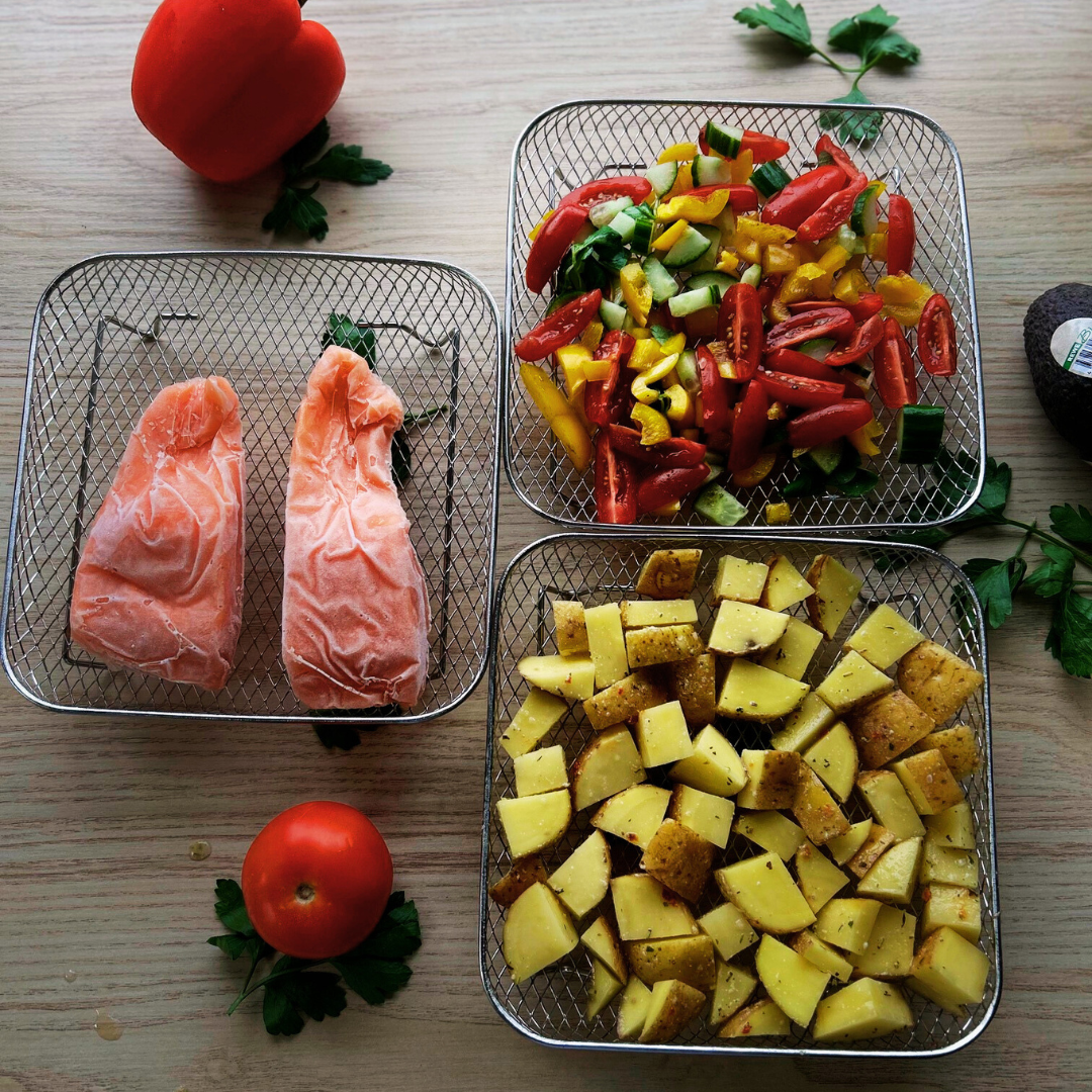 Stapelsgewijze manden voor gelijkmatige luchtverdeling tijdens het koken (x3)