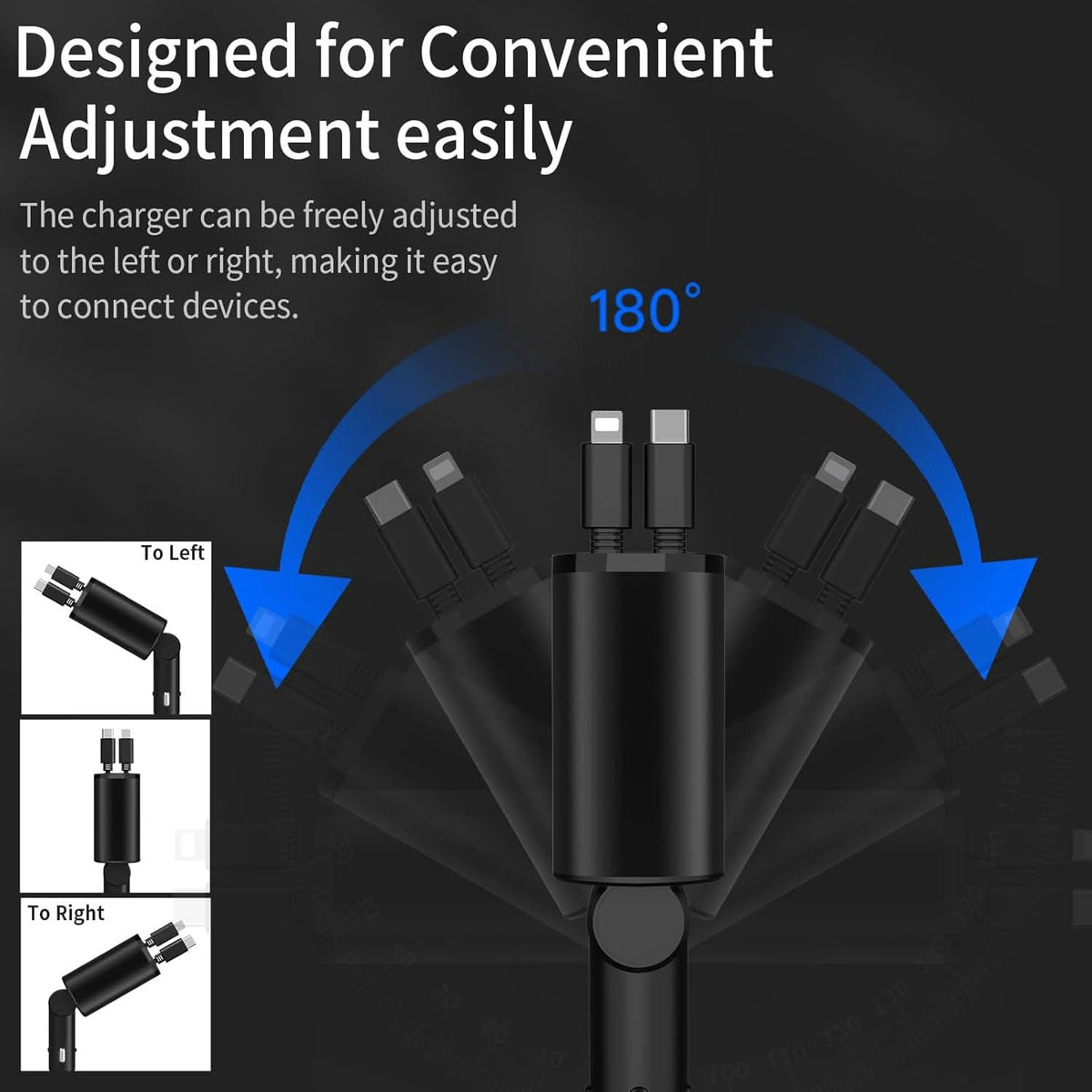 מטען רכב מהיר עם שני פורטים USB חכמים 4-in-1 