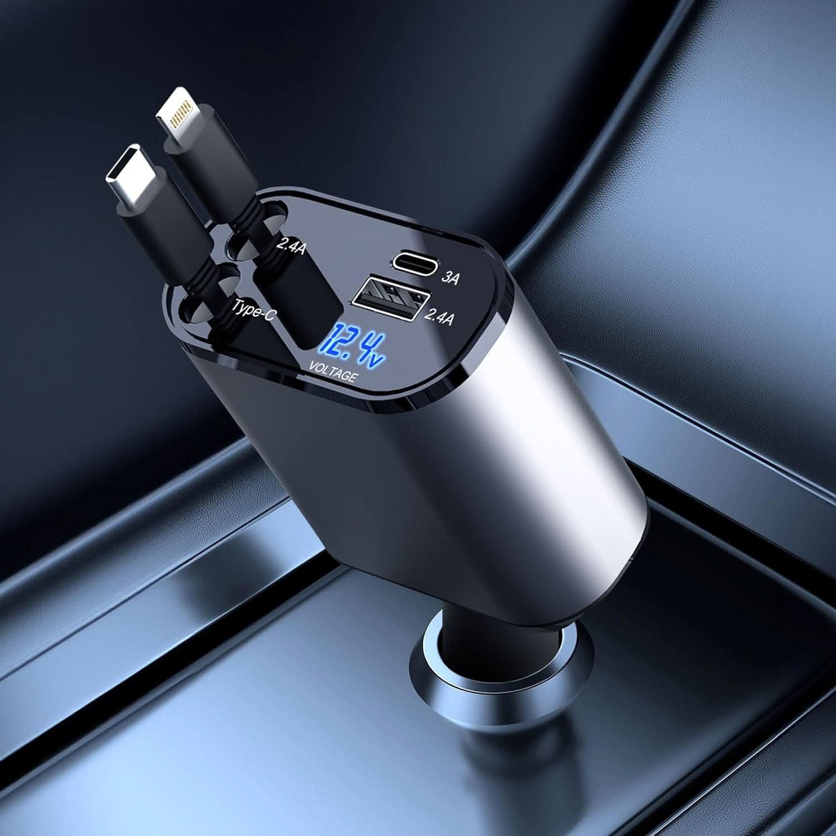 מטען רכב מהיר עם שני פורטים USB חכמים 4-in-1 