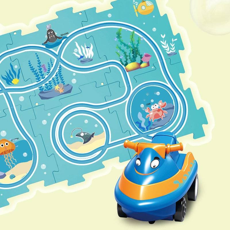 Educational circuit puzzle with electric vehicles 