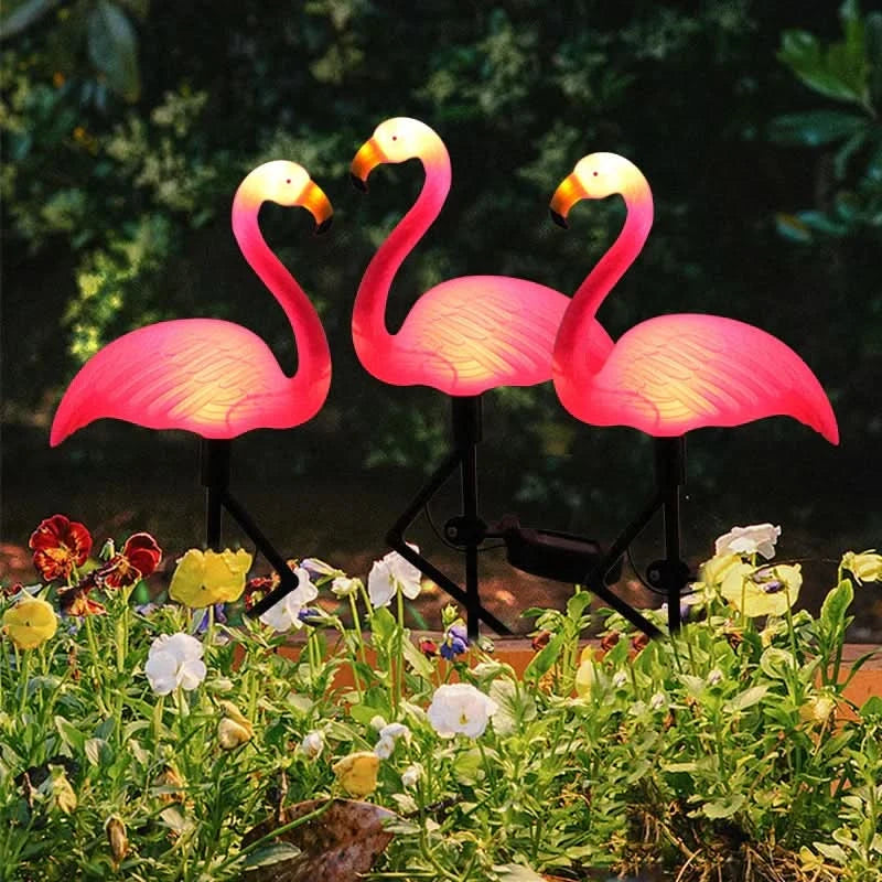 Luminous solar flamingo Różowy – Magic garden at night 