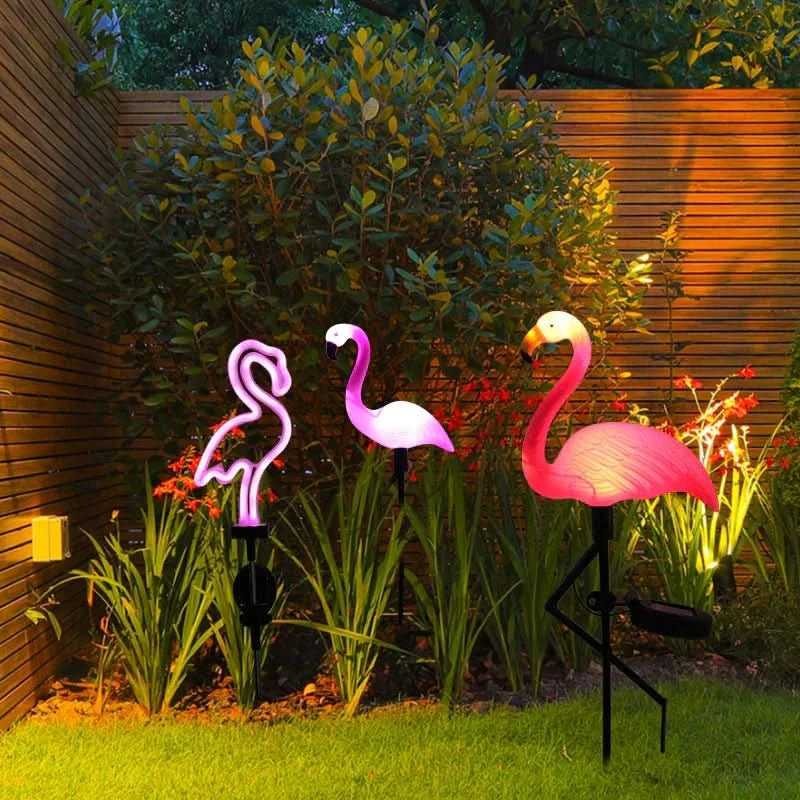 Luminous solar flamingo Różowy – Magic garden at night 