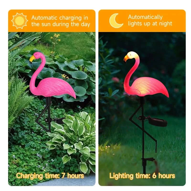 Luminous solar flamingo Różowy – Magic garden at night 